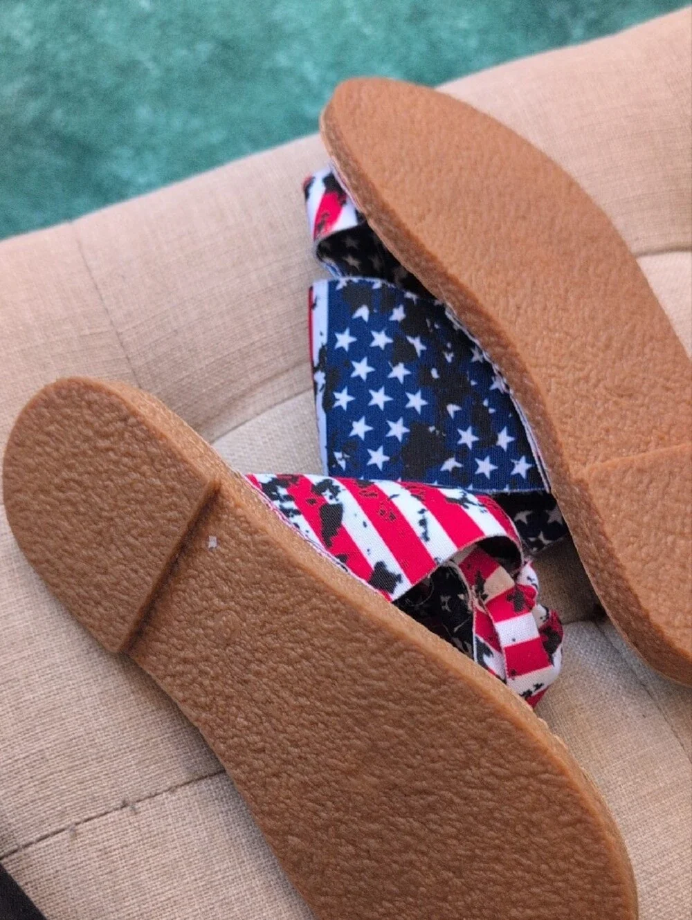 Patriotic American Flag Knot Slide Sandals - Red, White & Blue